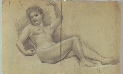 Undersøgelse af tilbagelænet nøgen figur af Louis Schaettle