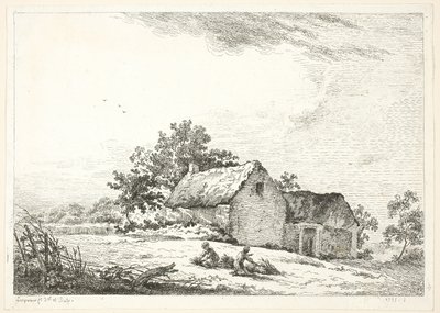 Gårdscene med drenge, der samler træ af Louis Simon Lempereur