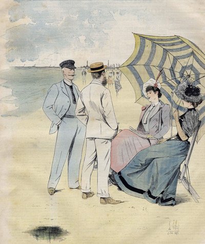 Havbade: på stranden. fra L. Vallet Akvarel. 1892. af Louis Vallet