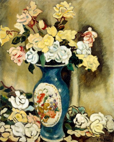 Buket røde roser i en blå vase, ca. 1920 (olie på lærred) af Louis Valtat