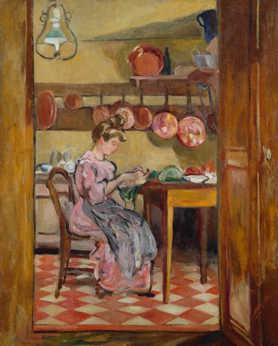 Madame Valtat i køkkenet (olie på lærred) af Louis Valtat