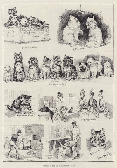 Skitser på Cat Show, Crystal Palace af Louis Wain