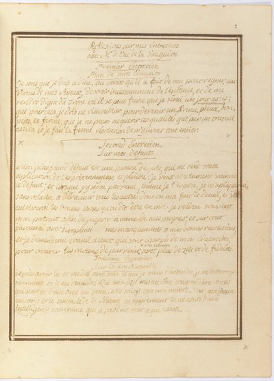 "Refleksioner over mit interview med hr. le Duc de la Vauguyon", autografmanuskript, januar 1767 til begyndelsen af 1769 af Louis XVI