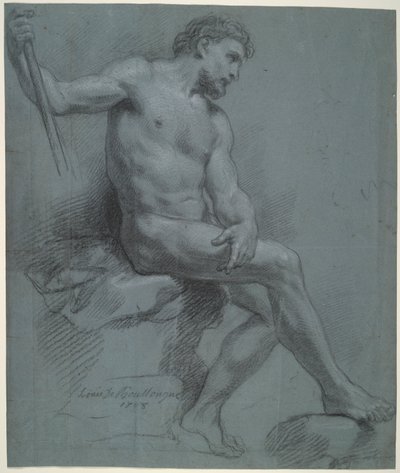 Siddende mand nøgen i profil af Louis de Boullogne the Younger