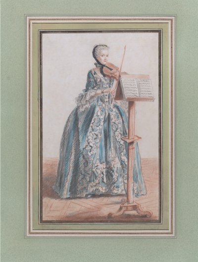 Kvinde, der spiller violin, set forfra, ca. 1758-59. af Louis de Carmontelle