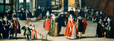 Elegante figurer, der danser i et interiør (olie på panel) af Louis de Caullery