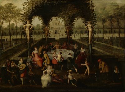 Venus, Bacchus og Ceres med dødelige i kærlighedens have af Louis de Caullery