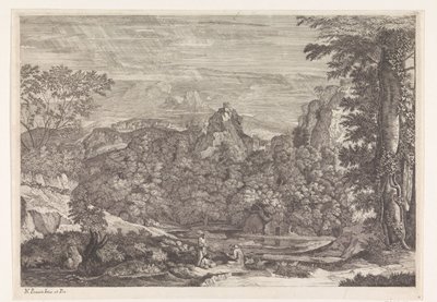 Landskab med tre munke af Louis de Châtillon
