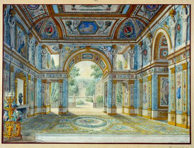 Portiko af et palads, der åbner ud til en park. Gravering af Louis De Saint Ange (1780-1831) af Louis de Saint Ange Desmaisons