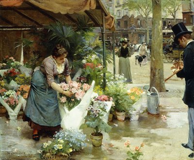 Et blomstermarked i Paris af Louis de Schryver