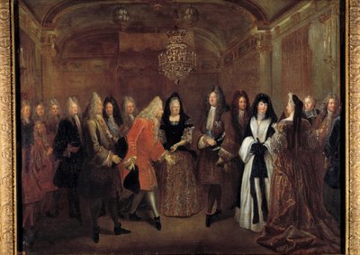 Kong Ludvig XIV (1638-1715) modtog prins Frederic Augustus af Sachsen fra Elizabeth Charlotte d