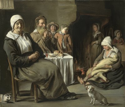 Bondeinteriør med en gammel fløjtespiller. Omkring 1642 af Louis le Nain