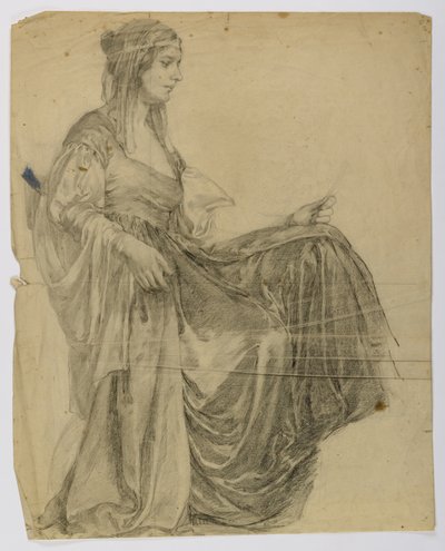 Uden titel (siddende draperet kvindefigur, profil) af Louise Cox