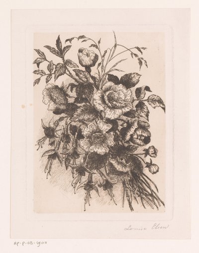 Blomsterstilleben med roser og anemoner af Louise Elsen (attributed to)
