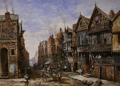 Chester: Watergate Street fra hjørnet af Crook Street, med Eastgate Beyond, af Louise Ingram Rayner