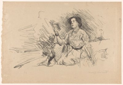 Pige læser, sidder på gulvet Lesendes Madchen af Lovis Corinth (signed by artist)