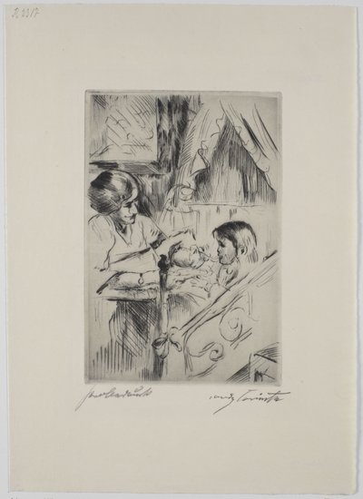 Barn i sengen og mor af Lovis Corinth