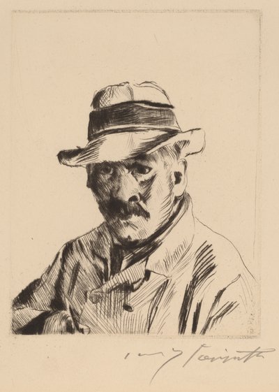 Selvportræt i stråhat, brystlængde, 1913. af Lovis Corinth