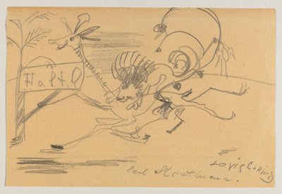 Tegning på trykt papir af Corinth til Strathmann af Lovis Corinth