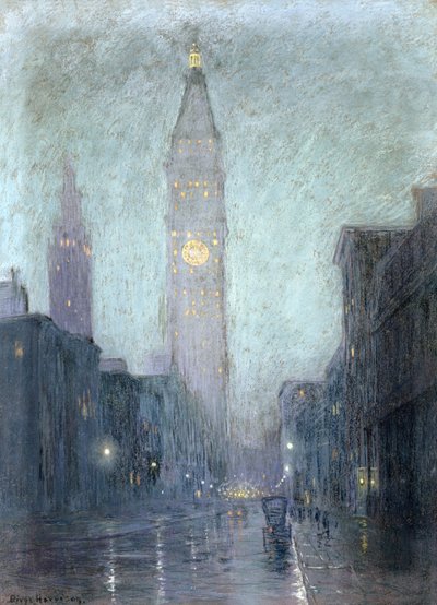 Madison Avenue at Twilight (pastel på brunt papir) af Lowell Birge Harrison