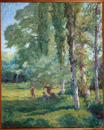 Par på græsset under en poppel Maleri af Loys Prat (1879-1934), 20. århundrede. Olie på lærred. Donzere, Rådhus. af Loys Prat