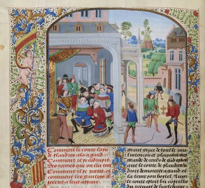 Hyldest af Ludvig II af Male af en deputation fra Gent, ca 1470-1475. af Loyset Liedet