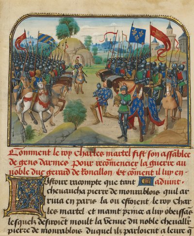 Frankrigs og Bourgognes hære med Martel i bøn af Loyset Liedet