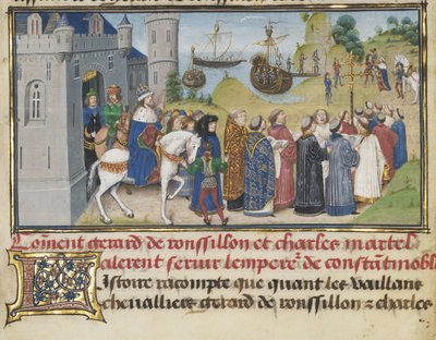 Den byzantinske kejser byder Roussillon og Martel velkommen, 1468-1470 af Loyset Liedet
