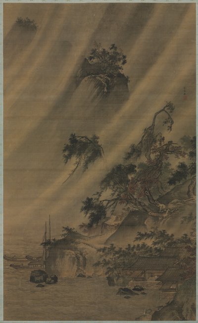 River Village i et regnvejr, ca. 1480-1507. af Lu Wenying