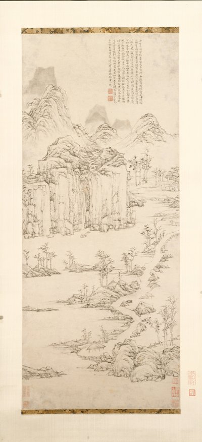 Daoist Retreat in Mountain and Stream (Landskab efter Ni Zan [1301-1374]) af Lu Zhi