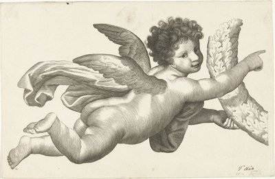 Flydende putto med krans af Lubertus Teunis van Deth
