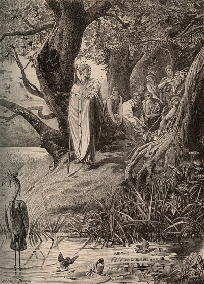 Fiskerfuglenes undskyldning, fortalt af Saint Martin til indbyggerne ved bredden af Loire - gravering af Luc Olivier Merson (1846-1920) af Luc Oliver Merson