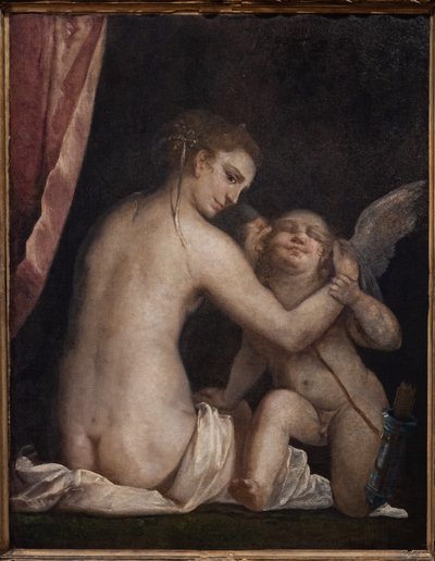 Fontanellato, Labirinto della Masone, Franco Maria Ricci kunstsamling: "Venus binder for øjnene Amor" af Luca Cambiaso