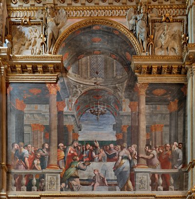 Genova, Duomo (St. Lawrence Cathedral), indeni, Lercari-kapellet eller Det Hellige Sakraments kapel (nordlige apsis), nordlige side: "Presentationen i templet", fresko af Luca Cambiaso af Luca Cambiaso