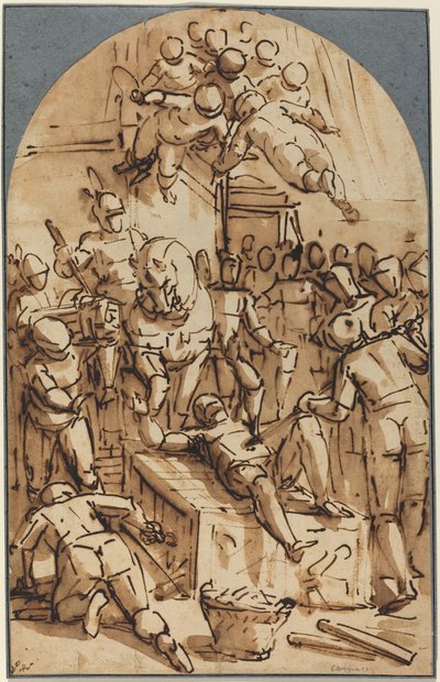 Saint Lawrences martyrium af Luca Cambiaso