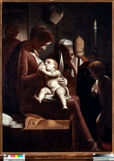 Jomfru og barn med Sankt Johannes Døberen eller "" Jomfru et lys" eller "" Hellig Familie med Sankt Anne og Sankt Johannes Døberen"" (Jomfru med et lys) Maleri af Luca Cambiaso (1527-1585) af Luca Cambiaso