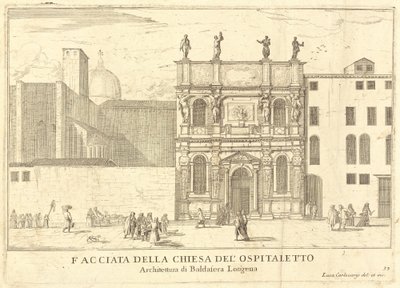 Facade af Ospitaletto Kirke (plade 33) af Luca Carlevariis