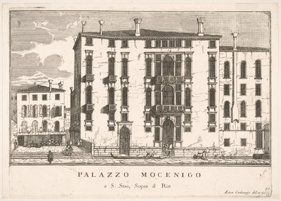 Plade 91: Udsigt over Mocenigo-paladset i Campo San Stae, Venedig, 1703, fra bygningerne..., 1703. af Luca Carlevarijs