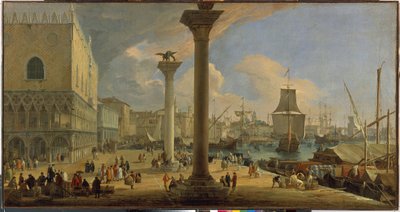 Moloen og hertugpaladset (Venedig, Italien) - Maleri af Luca Carlevaris (1663-1730), olie på lærred, ca. 1710, 64x121 cm - Moloen med hertugpaladset, Olie på lærred af Luca Carlevaris - Statseremitage, St. - Petersborg af Luca Carlevaris
