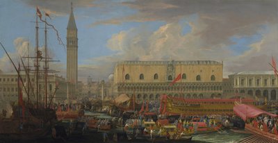 Bucintoro på vej ud fra Bacino di San Marco, 1710 af Luca Carlevaris