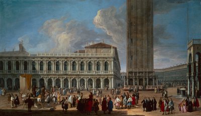 Piazzetta og Piazza San Marco, Venedig (olie på lærred) af Luca Carlevaris