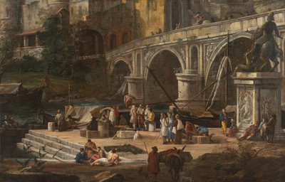 Udsigt over en flodhavn, mellem 1690 og 1699. af Luca Carlevaris