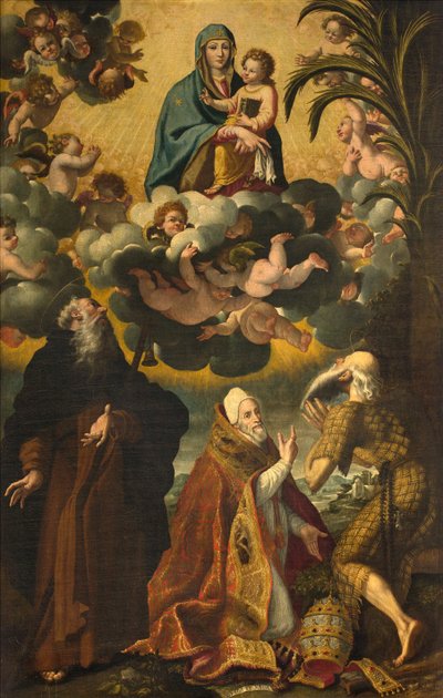 Sankt Antonius alter, Madonna og barn med de hellige Anthony Abbed Paul Eremit og pave Gregor XIV, Luke Cattapane 1593 af Luca Cattapane