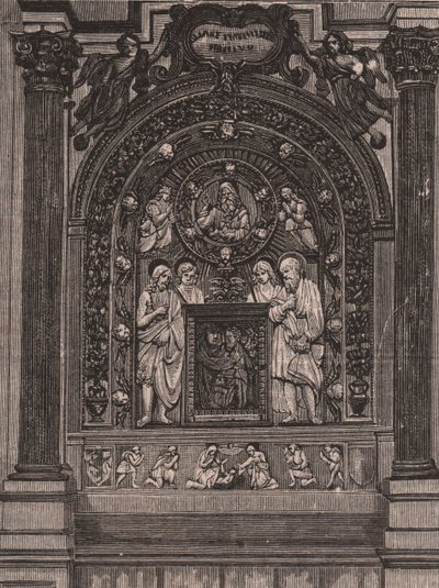 Alter for kirken Santa Maria delle Grazie, af Luca della Robbia, Montepulciano, Toscana, Italien, træsnit fra Le cento citta d