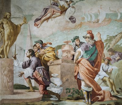 Lycaon, Antenors søn, indvier Apollos dolk i Delphi, Episode of Myth of Antenor af Luca Ferrari