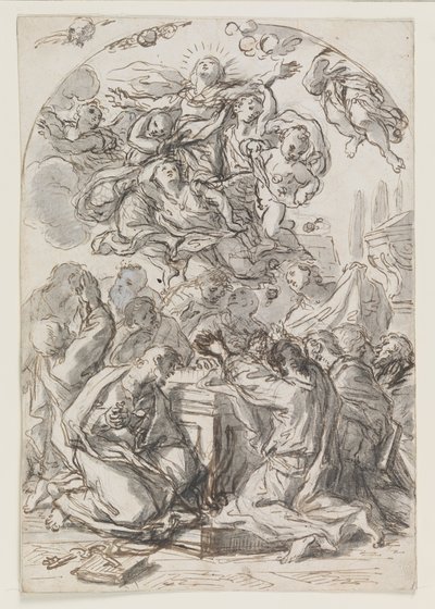 Jomfruens himmelfart; bagside: Hovedet af en kvinde og et barn af Luca Giordano