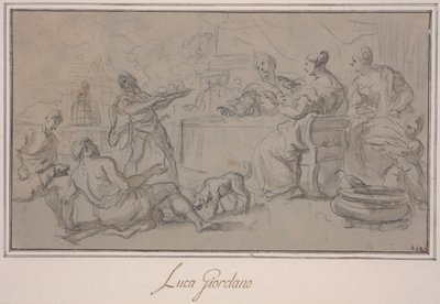Banket of the Rich (grafit- og blækvask på papir) af Luca Giordano