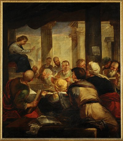 Jesus underviser lægerne i templet (maleri på lærred) af Luca Giordano