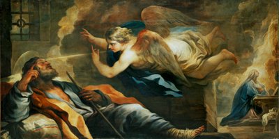 Josefs drøm ... (maleri på lærred) af Luca Giordano