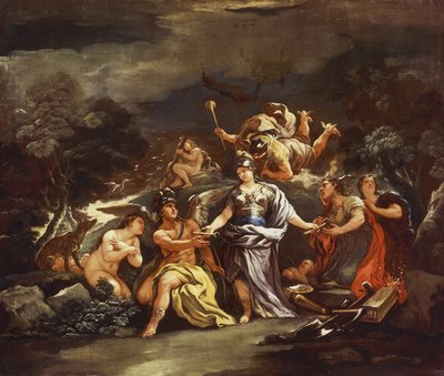 Minerva som protesinde for kunst og videnskaber, af Luca Giordano, olie på lærred af Luca Giordano